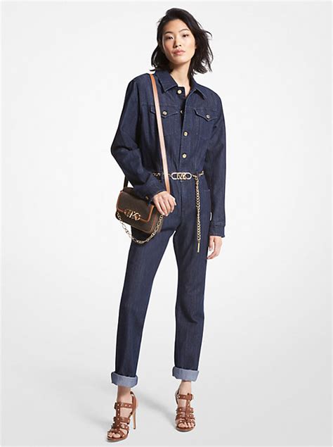 gold jumpsuit michael kors|Michael Kors belted denim jumpsuit.